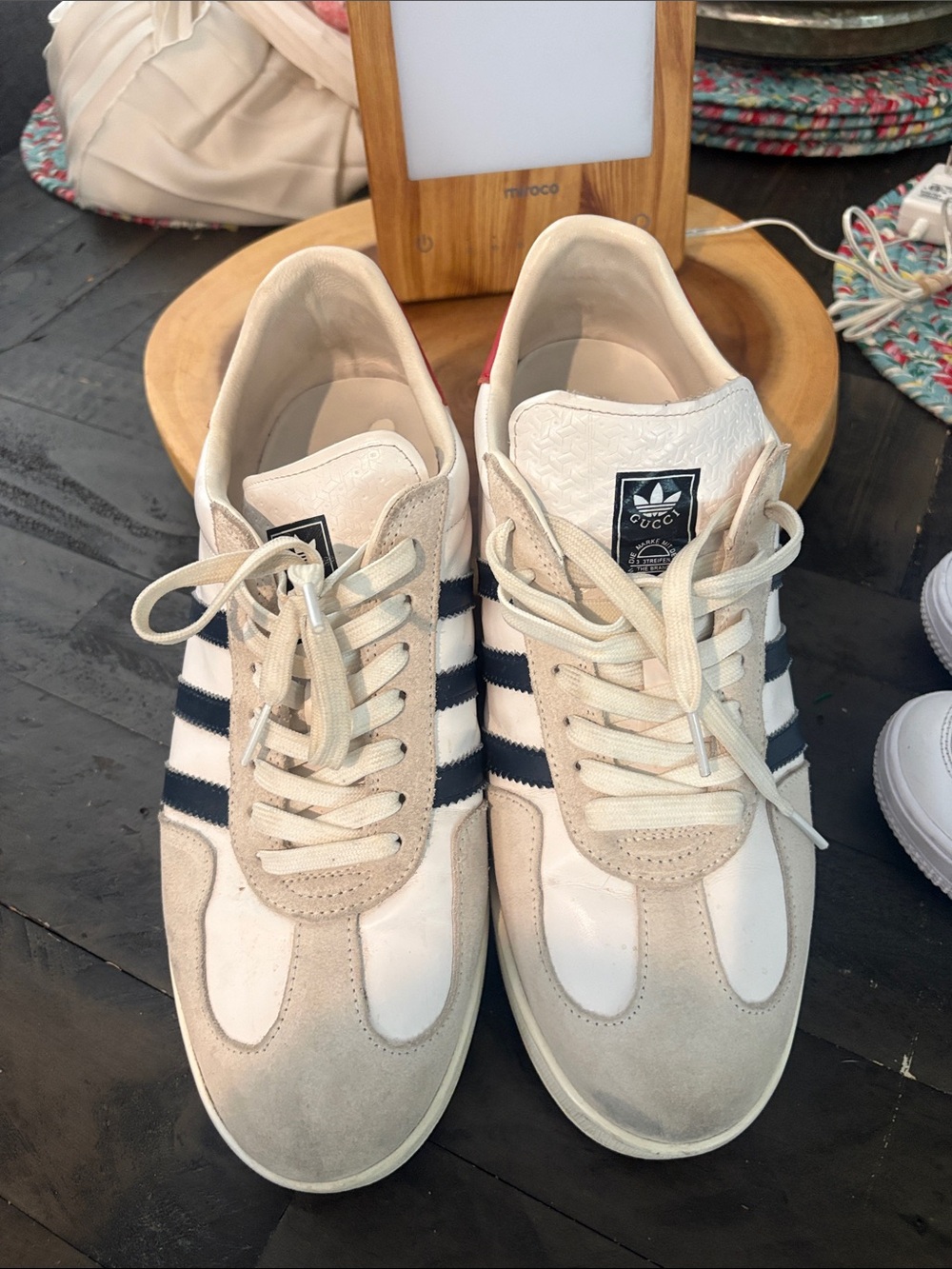 Men's Cream Sneakers with Navy Stripes - Athletic Casual Style